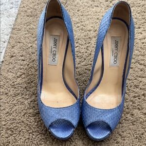 Jimmy Choo Blue Textured Peep-Toe Pumps